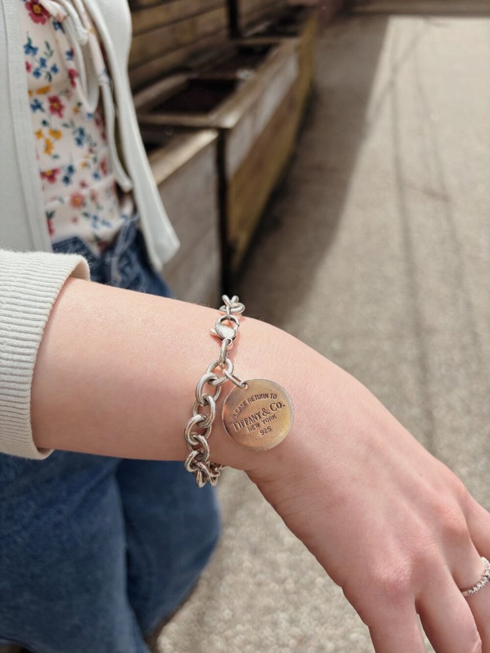 Tiffany & Co. Sterling Silver Round Tag Charm Bracelet